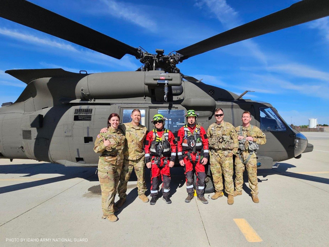 The Idaho Army National Guard’s State Aviation Group, working with the Boise Fire Department, assisted in the rescue of two rafters on the Owyhee River in Malheur County, Oregon, May 15. (Photo credit: Idaho Army National Guard) 